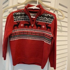 Children's Red Reindeer Half-Zip Sweater -